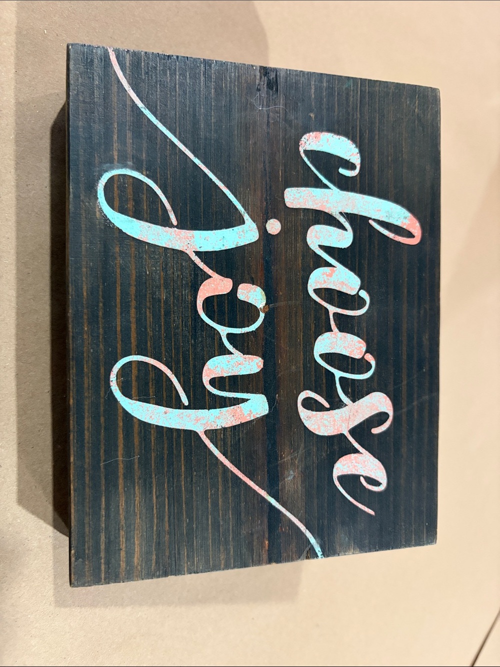 'Choose Joy' Wooden Script Wall Sign in Turquoise and Coral